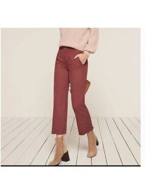Reformation Rust Work Pants Cropped Raw Hem Boho Distressed Relaxed 27